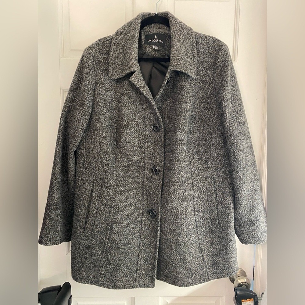 London Fog Wool Blend Single Breasted Plus Size Gray Peacoat Coat‎ Size 1X H